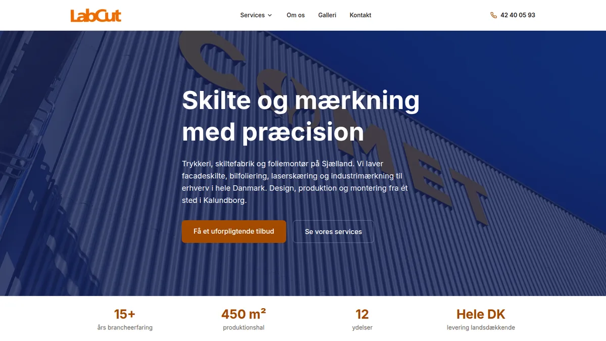 The front page of labcut.dk as it looked in October 2026.